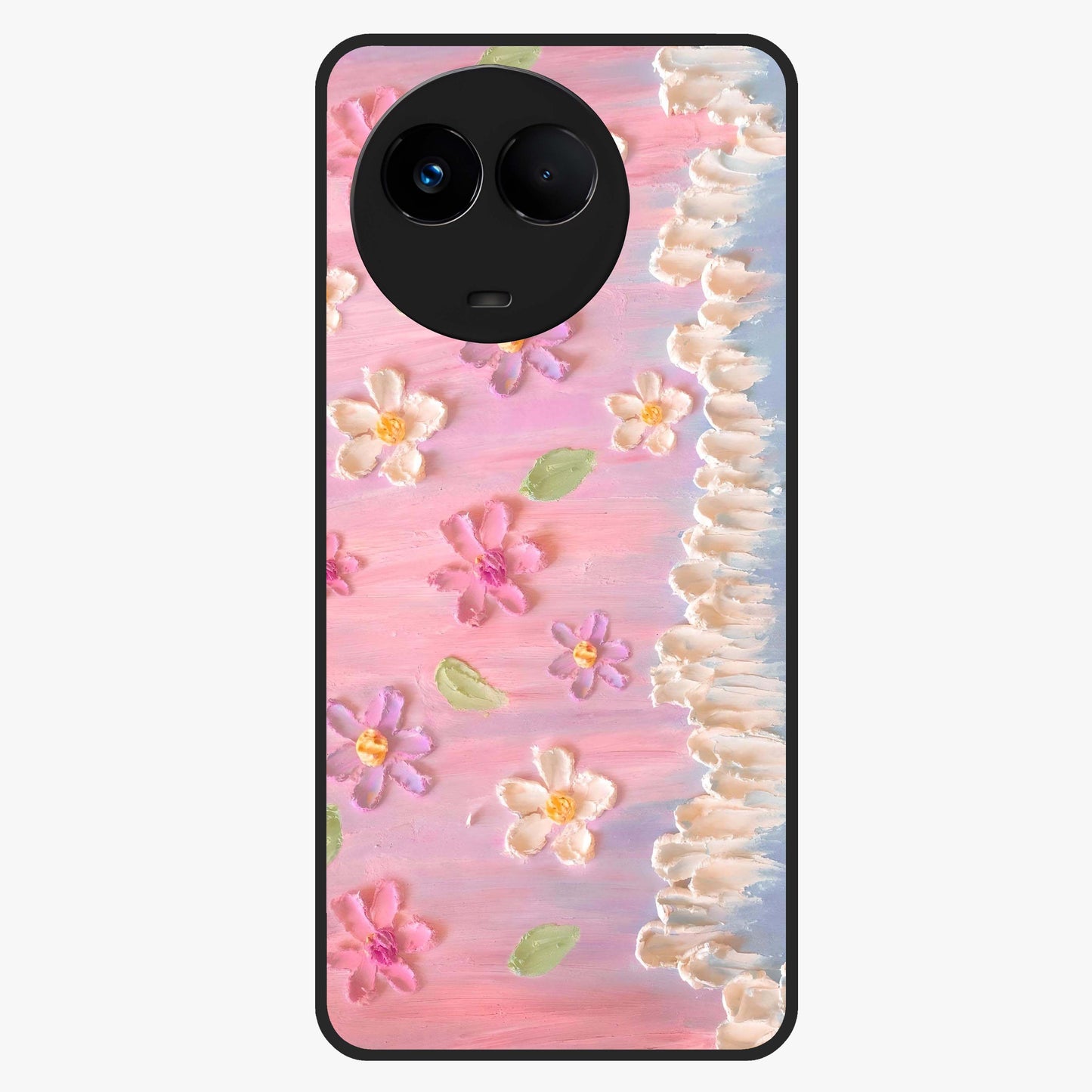 Dreamy Painted Garden Glass Case showing flat back view with artistic painted floral garden artwork and glossy glass finish.