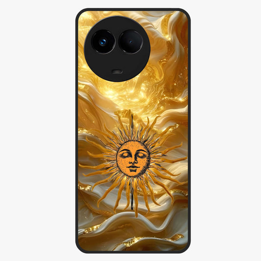 Eternal Golden Glow Glass Case showing flat back view with radiant golden themed artwork and glossy glass finish.