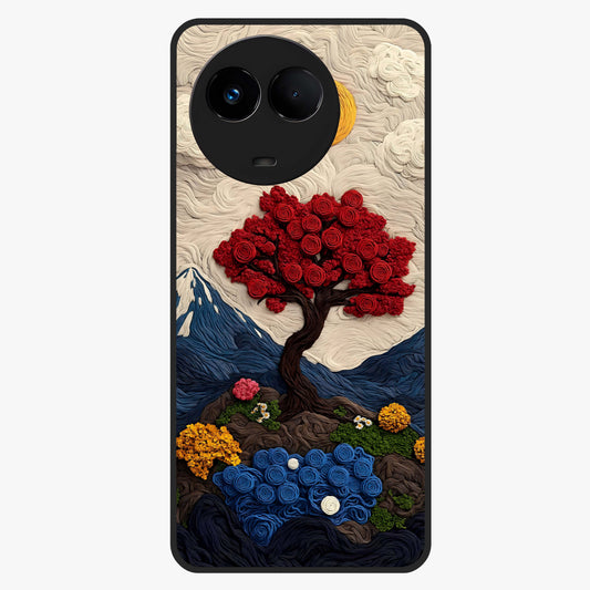Eternal Nature Tapestry Glass Case showing flat back view with intricate nature tapestry artwork and glossy glass finish.