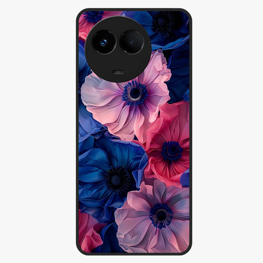 Flower Paper Art Pattern Glass Case showing flat back view with paper cut style floral artwork and glossy glass finish.