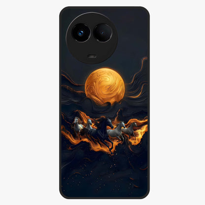 Golden Stallion Moonride Glass Case showing flat back view with majestic horse under moonlight artwork and glossy glass finish.