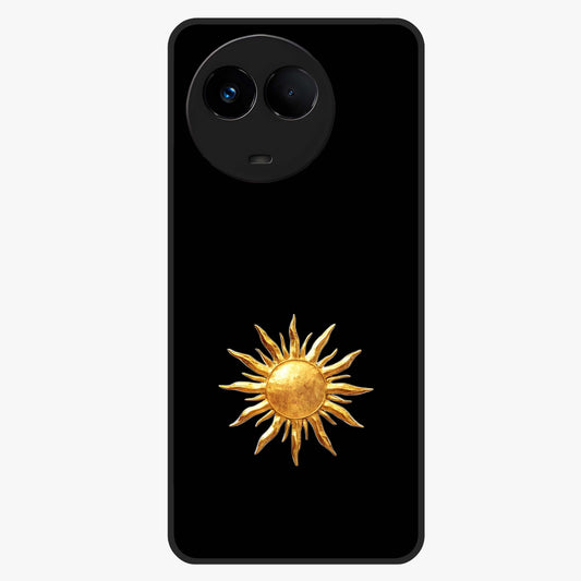 Golden Sun Minimalism Glass Case showing flat back view with minimal golden sun artwork and glossy glass finish.