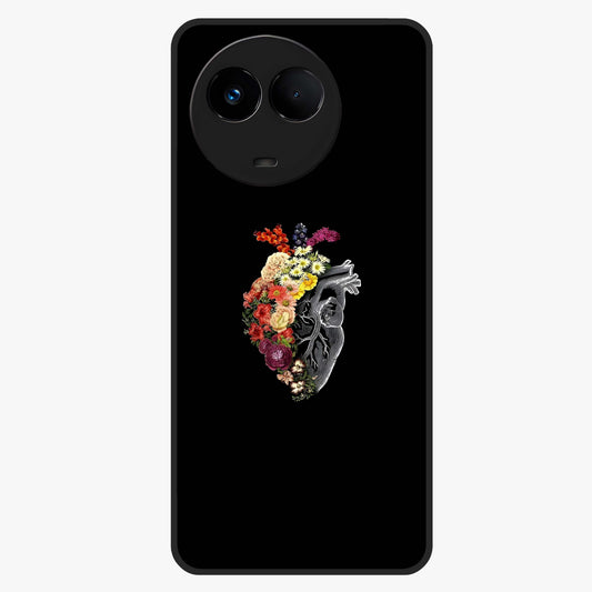 Heart With Flowers Glass Case showing flat back view with heart shaped floral artwork and glossy glass finish.