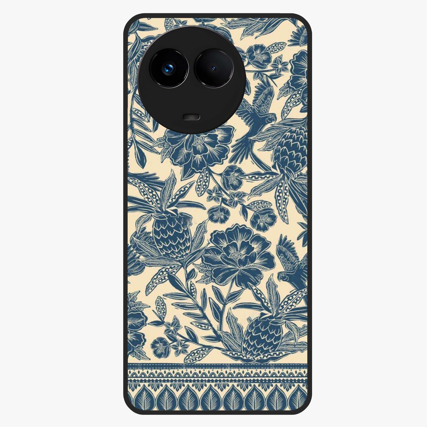 Heirloom Wild Bloom Glass Case showing flat back view with vintage inspired wild flower artwork and glossy glass finish.