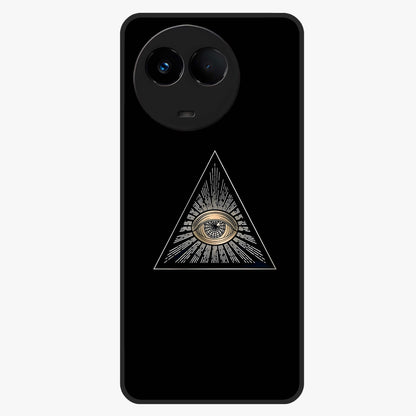 Illuminati Evil Glass Case showing flat back view with mysterious illuminati symbol artwork and glossy glass finish.