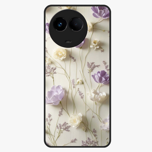 Lilac Breeze Harmony Glass Case showing flat back view with soft lilac themed artwork and glossy glass finish.