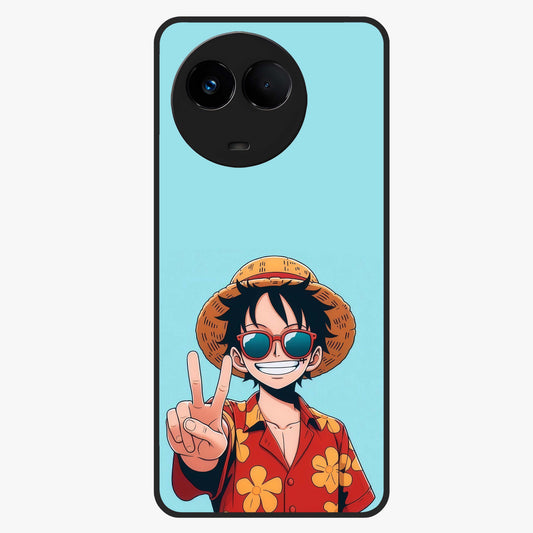 Luffy Summer Anime Vibe Glass Case showing flat back view with vibrant anime character artwork and glossy glass finish.