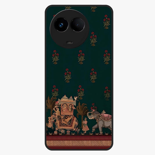 Macmerise Glass Case showing flat back view with stylish modern artwork and glossy glass finish.