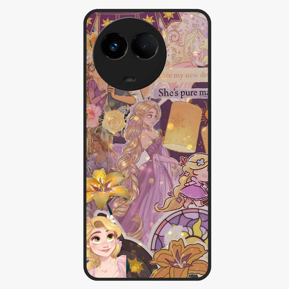 Magical Tangled Dream Glass Case showing flat back view with dreamy tangled artwork and glossy glass finish.