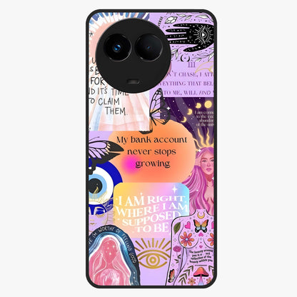 Manifestation Collage Glass Case showing flat back view with motivational collage artwork and glossy glass finish.