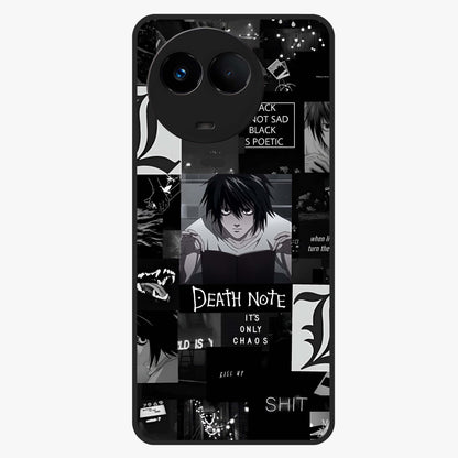 Midnight Chaos Mind Glass Case showing flat back view with abstract dark themed artwork and glossy glass finish.