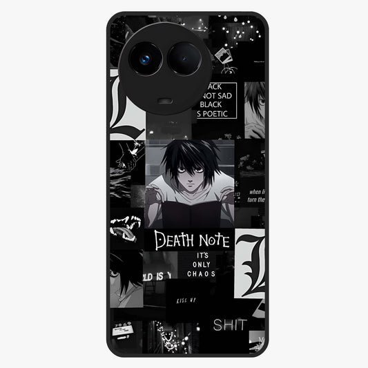 Midnight Chaos Mind Glass Case showing flat back view with abstract dark themed artwork and glossy glass finish.