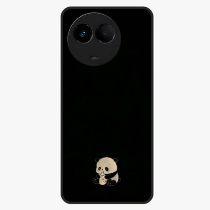 Midnight Panda Love Glass Case showing flat back view with cute panda themed artwork and glossy glass finish.