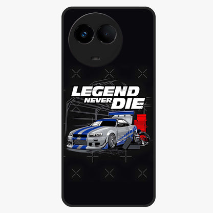 Midnight Racing Legacy Glass Case showing flat back view with sleek racing inspired artwork and glossy glass finish.