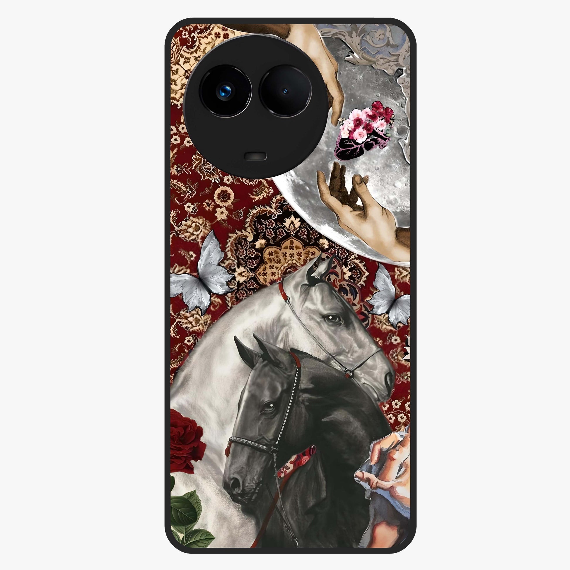 Moonlit Royal Stallion Glass Case showing flat back view with majestic horse under moonlight artwork and glossy glass finish.