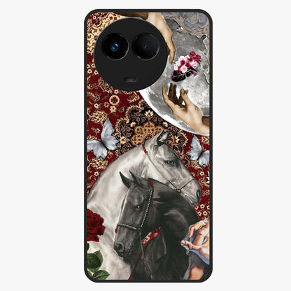 Moonlit Royal Stallion Glass Case showing flat back view with majestic horse under moonlight artwork and glossy glass finish.