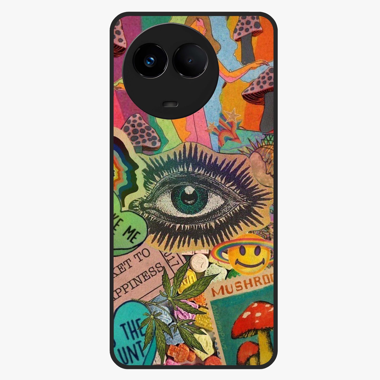 Mystic Eye Wonderland Glass Case showing flat back view with mystical eye themed artwork and glossy glass finish.