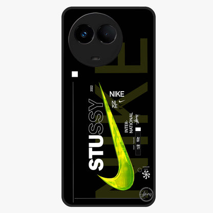 Neon Street Edition Glass Case showing flat back view with neon street style artwork and glossy glass finish.