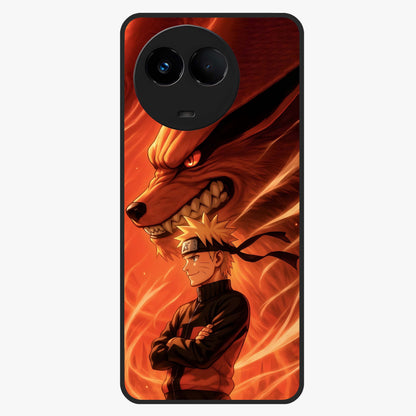 Nine Tails Legacy Glass Case showing flat back view with powerful nine-tailed fox inspired artwork and glossy glass finish.