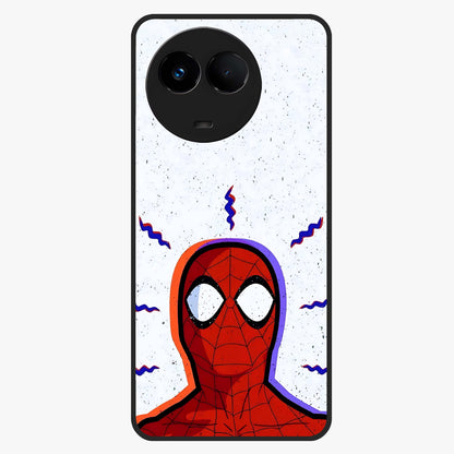 Omg Spiderman Glass Case showing flat back view with bold superhero inspired artwork and glossy glass finish.