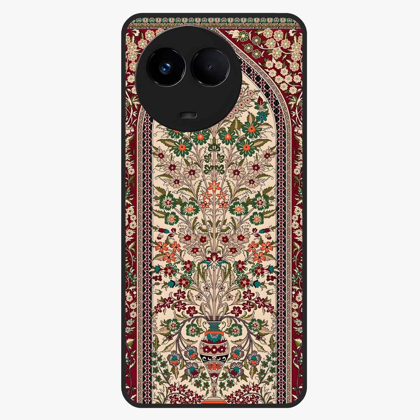 Persian Inspired Glass Case showing flat back view with ornate Persian style pattern artwork and glossy glass finish.