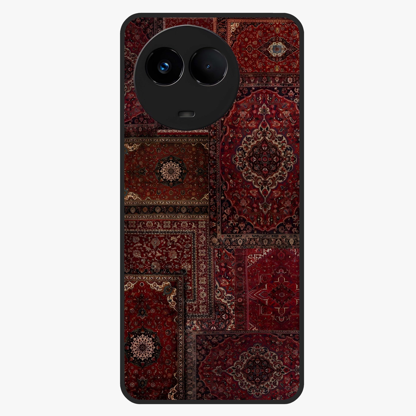 Persian Velvet Tale Glass Case showing flat back view with luxurious Persian velvet pattern artwork and glossy glass finish.