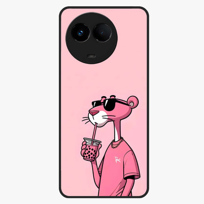 Pink Panther Glass Case showing flat back view with iconic pink panther artwork and glossy glass finish.