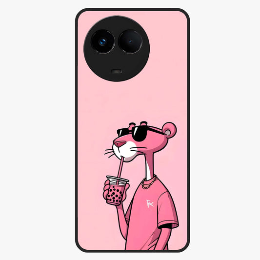 Pink Panther Glass Case showing flat back view with iconic pink panther artwork and glossy glass finish.