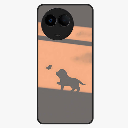 Puppy Shadow Art Glass Case showing flat back view with cute puppy shadow style artwork and glossy glass finish.
