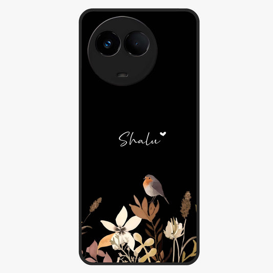 Quiet Garden Tune Custom Name Glass Case showing flat back view with peaceful garden artwork and personalized name design.