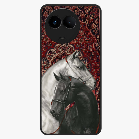 Regal Stallion Tapestry Glass Case showing flat back view with majestic horse tapestry artwork and glossy glass finish.