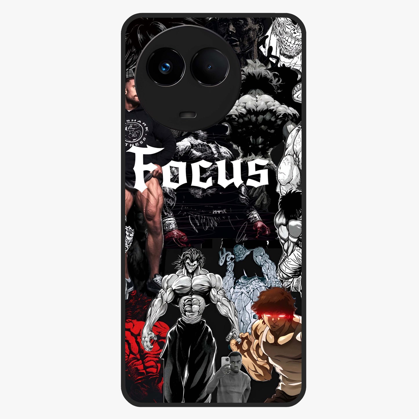 Relentless Power Focus Glass Case showing flat back view with motivational typography artwork and glossy glass finish.