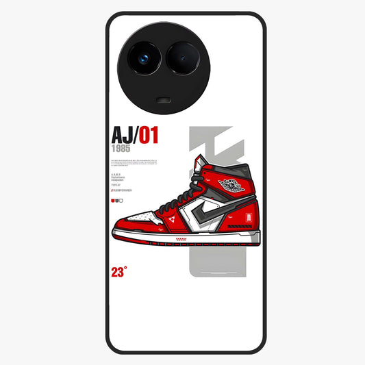 Retro Sneaker Blueprint Glass Case showing flat back view with sneaker blueprint style artwork and glossy glass finish.