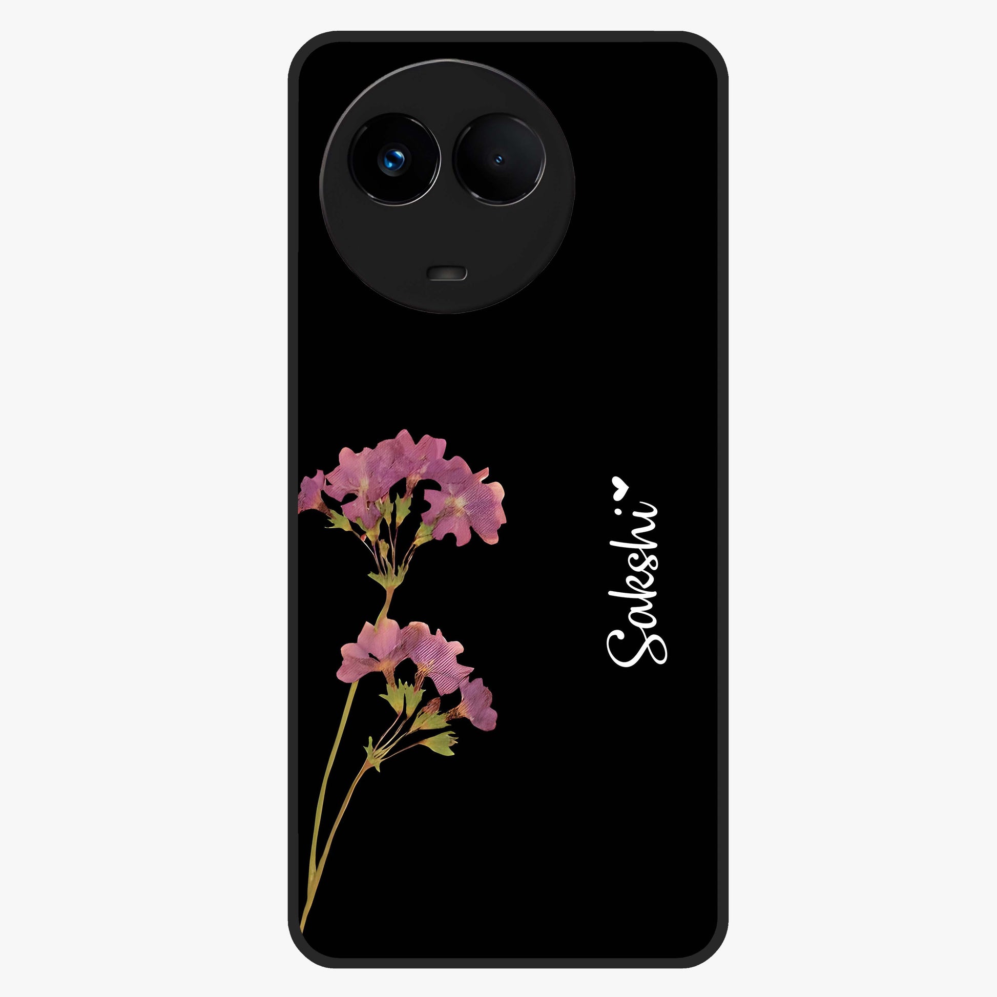 Riching Lavender Flower Custom Name Glass Case showing flat back view with lavender floral artwork and personalized name design.
