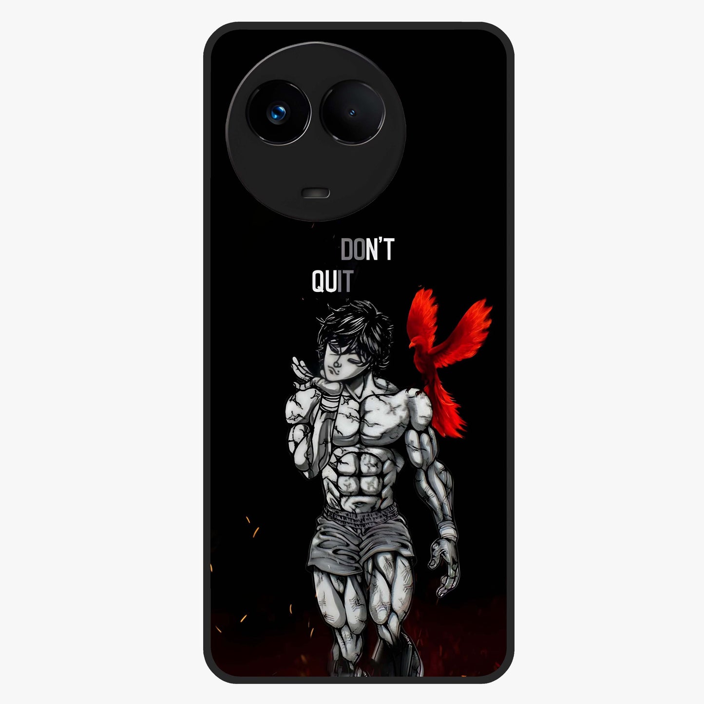 Rise Beyond Limits Glass Case showing flat back view with motivational typography artwork and glossy glass finish.