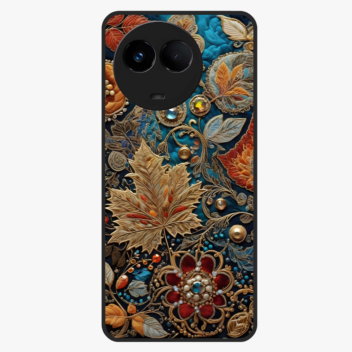 Royal Jewel Garden Glass Case showing flat back view with decorative floral garden artwork and glossy glass finish.