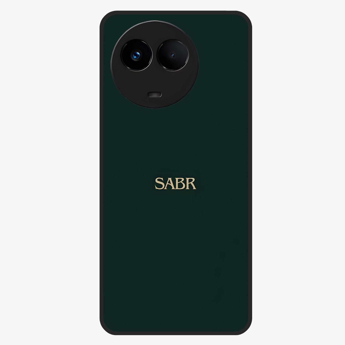 Sabr Minimal Patience Glass Case showing flat back view with minimalist typography artwork and glossy glass finish.