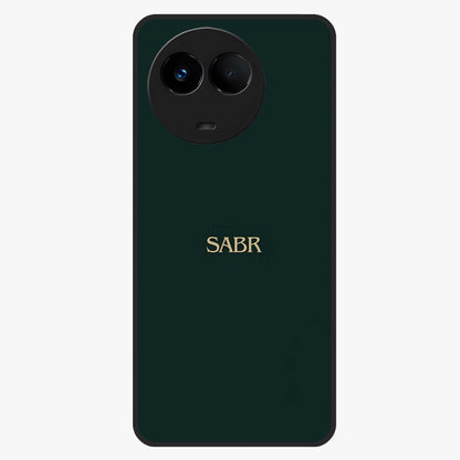 Sabr Minimal Patience Glass Case showing flat back view with minimalist typography artwork and glossy glass finish.