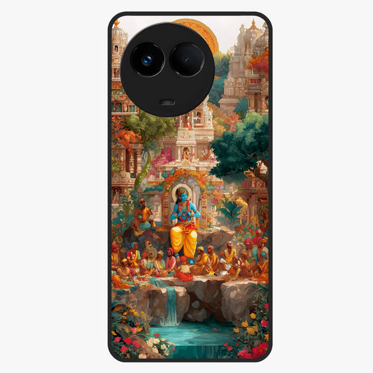 Sacred Sunlight Gods Glass Case showing flat back view with divine sunlight themed artwork and glossy glass finish.