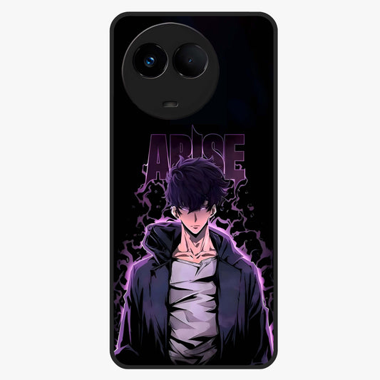 Shadow Monarch Awakening Glass Case showing flat back view with powerful dark monarch themed artwork and glossy glass finish.