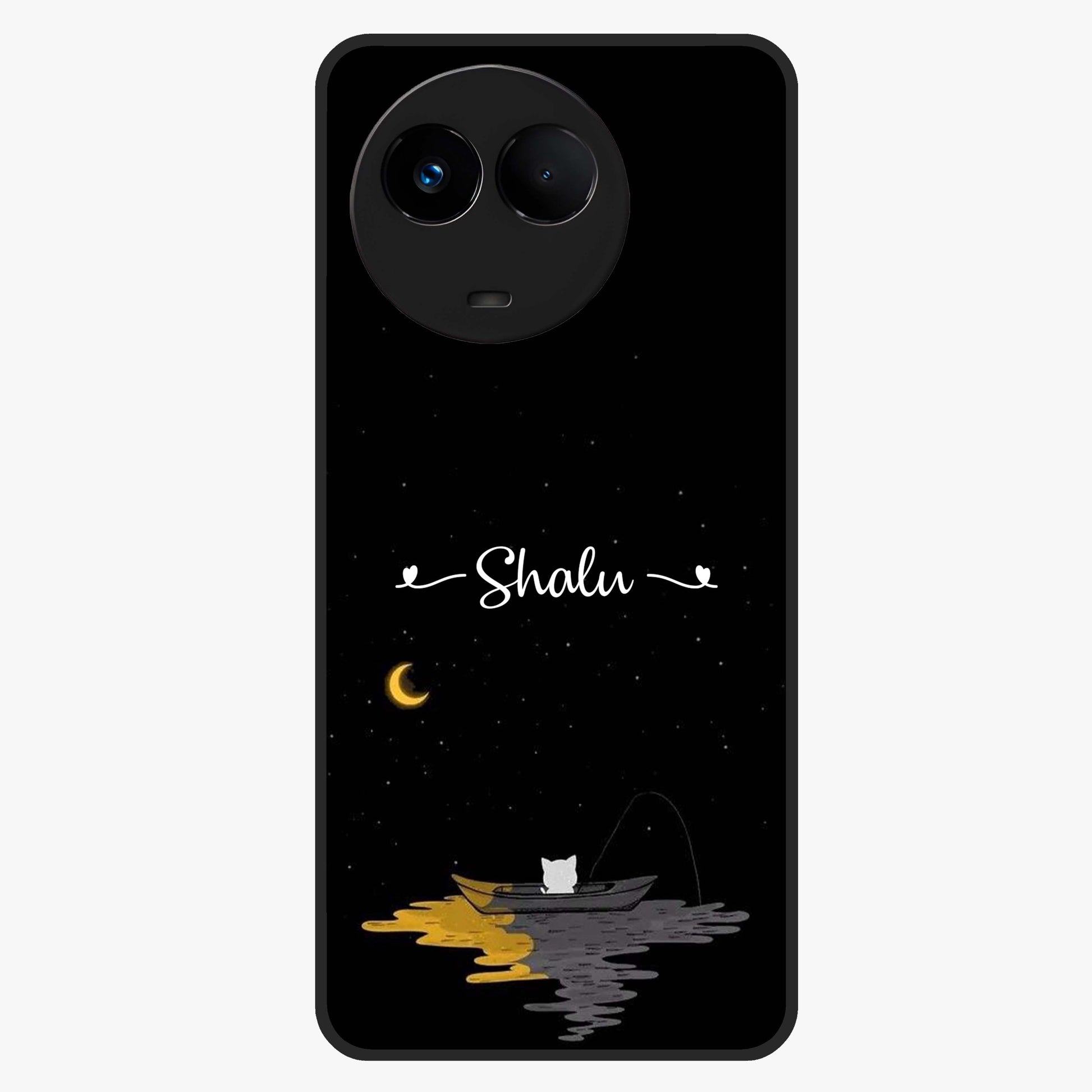 Silent Night Row Glass Case showing flat back view with calm night themed artwork and glossy glass finish.