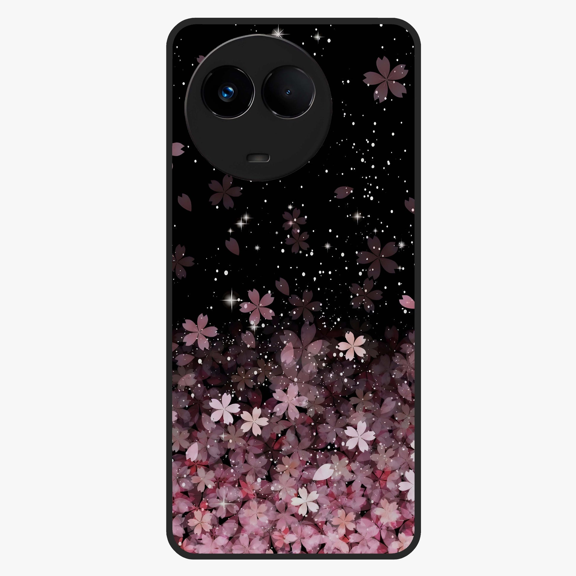 Small Starry Flowers Glass Case showing flat back view with delicate starry floral artwork and glossy glass finish.