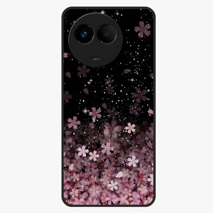 Small Starry Flowers Glass Case showing flat back view with delicate starry floral artwork and glossy glass finish.