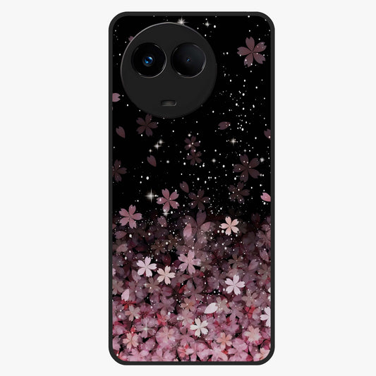 Small Starry Flowers Glass Case showing flat back view with delicate starry floral artwork and glossy glass finish.