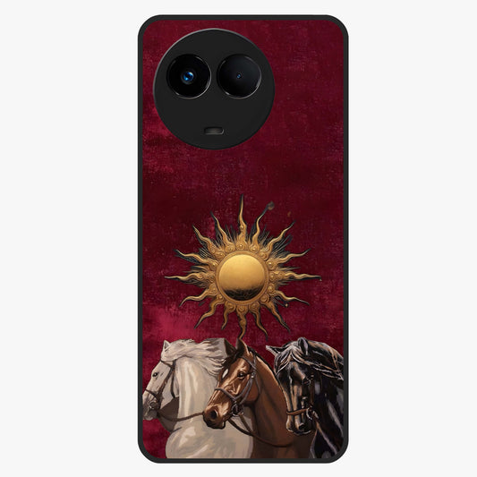 Solar Riders Glass Case showing flat back view with dynamic rider themed artwork and glossy glass finish.