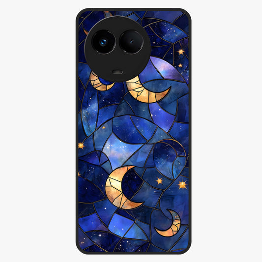 Starlit Sky Tapestry Glass Case showing flat back view with decorative starry sky tapestry artwork and glossy glass finish.