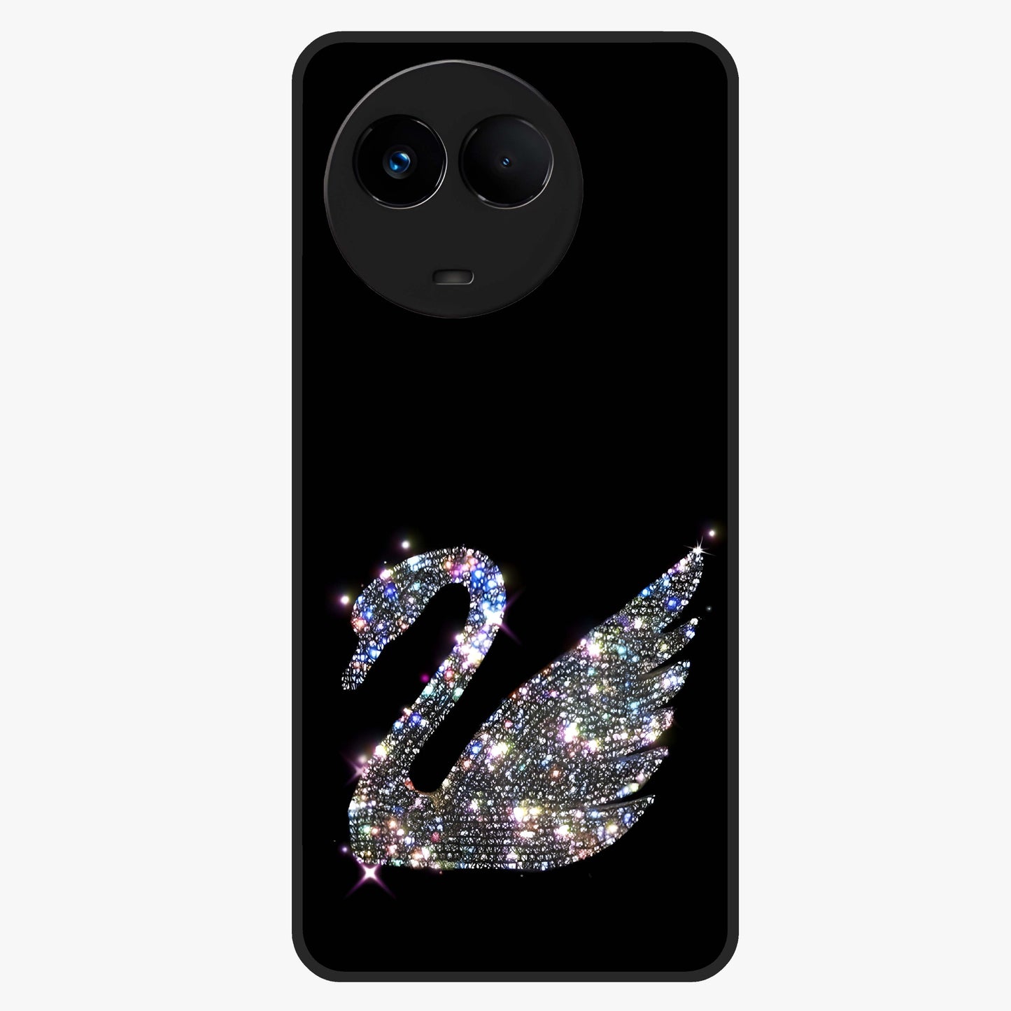 Starlit Swan Grace Glass Case showing flat back view with graceful swan artwork under starry sky and glossy glass finish.