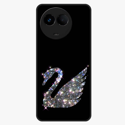 Starlit Swan Grace Glass Case showing flat back view with graceful swan artwork under starry sky and glossy glass finish.