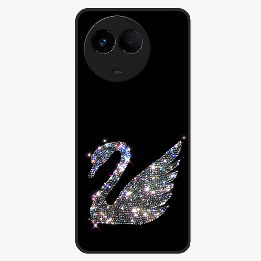 Starlit Swan Grace Glass Case showing flat back view with graceful swan artwork under starry sky and glossy glass finish.