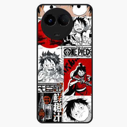 Strawhat Chaos Panels Glass Case showing flat back view with anime inspired chaos panel artwork and glossy glass finish.